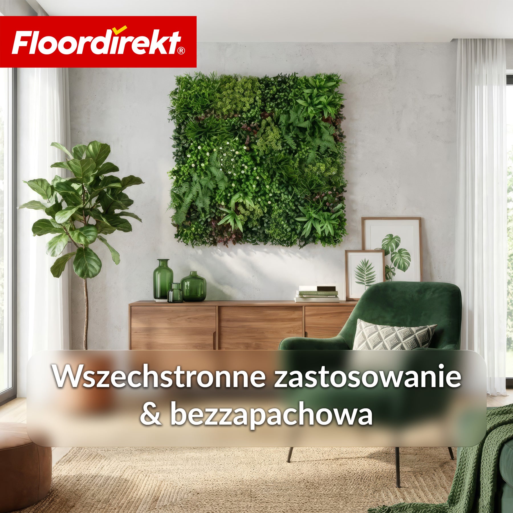 Ścianka roślinna | Wonderland | Realistyczny panel roślin sztucznych | Stabilny, odporny na słońce i rozszerzalny | 100 × 100 cm