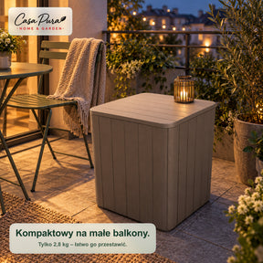 Skrzynia ogrodowa | Porto | Odporna na warunki atmosferyczne skrzynia 43 l z tworzywa w imitacji drewna | Może służyć jako stolik boczny | 2 kolory