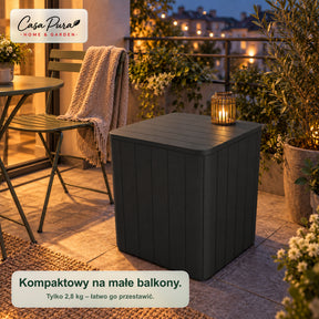 Skrzynia ogrodowa | Porto | Odporna na warunki atmosferyczne skrzynia 43 l z tworzywa w imitacji drewna | Może służyć jako stolik boczny | 2 kolory