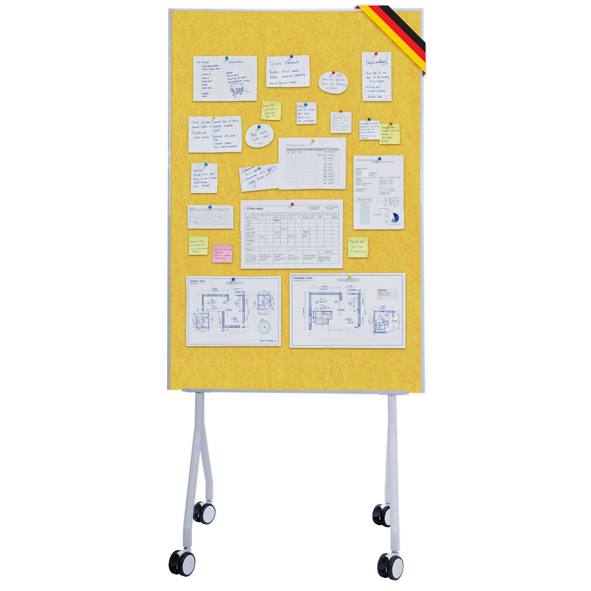 Mobilna tablica prezentacyjna | Giant | Dwustronna tablica filcowa 80 x 120 cm z blokowanymi kółkami i półką | Dostępna w kilku kolorach