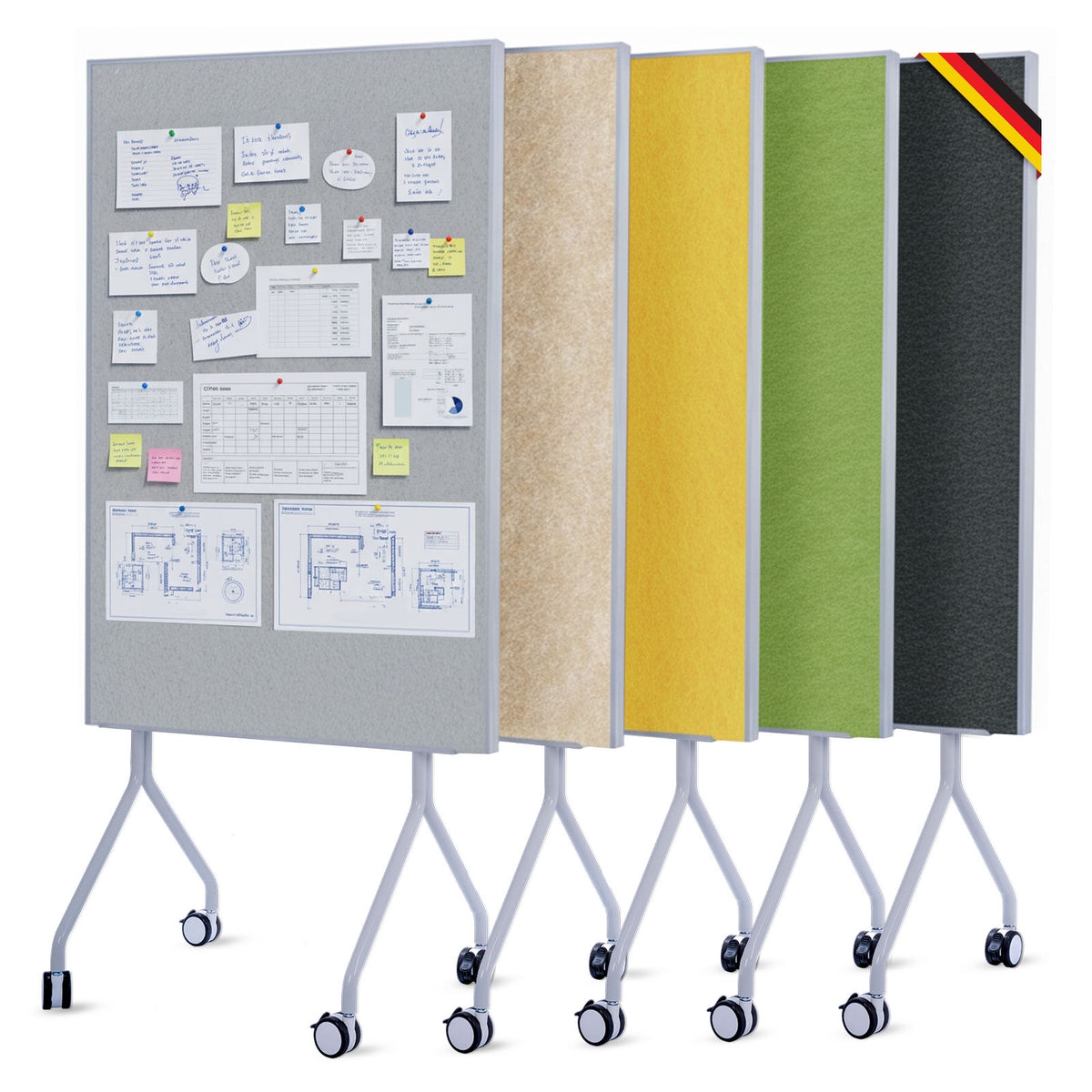 Mobilna tablica prezentacyjna | Giant | Dwustronna tablica filcowa 80 x 120 cm z blokowanymi kółkami i półką | Dostępna w kilku kolorach