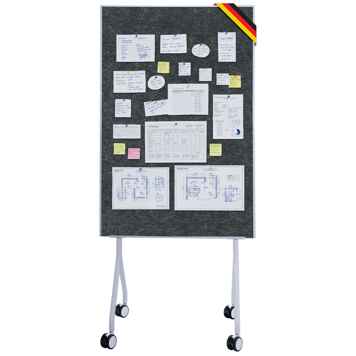 Mobilna tablica prezentacyjna | Giant | Dwustronna tablica filcowa 80 x 120 cm z blokowanymi kółkami i półką | Dostępna w kilku kolorach