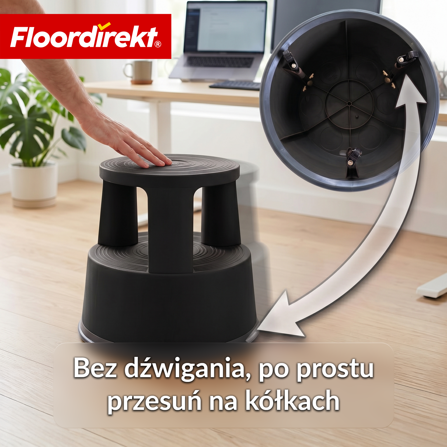 Stołek na kółkach | Plastikowy podest (stopień słonia) | antypoślizgowy i certyfikat TÜV