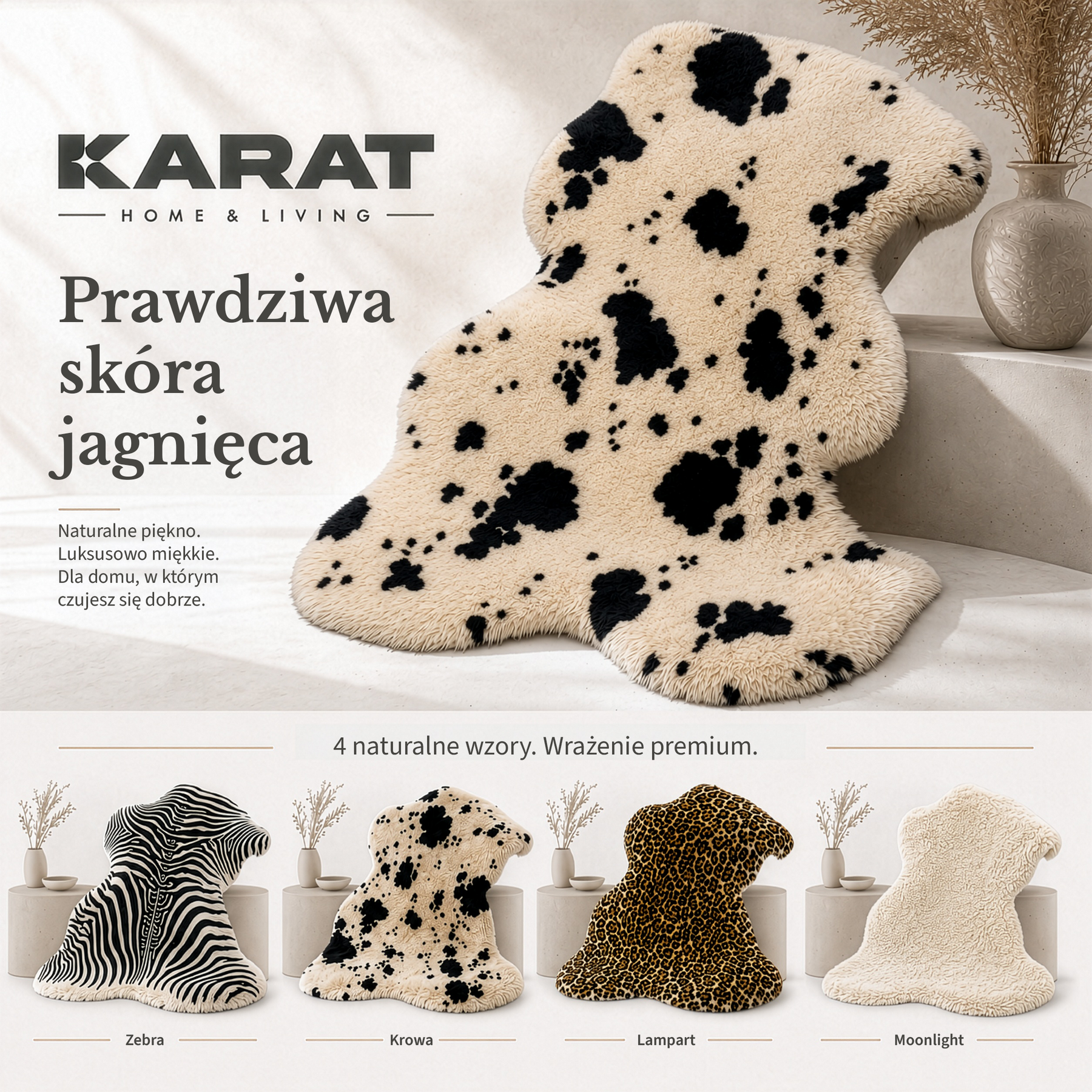 Skóra owcza Design | Audrey | Naturalna skóra jagnięca ze 100% wełny owczej | Miękka i naturalna
