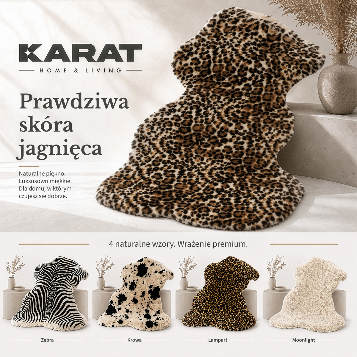 Skóra owcza Design | Audrey | Naturalna skóra jagnięca ze 100% wełny owczej | Miękka i naturalna