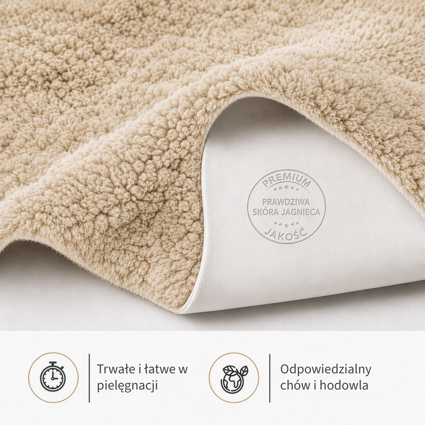 Skóra owcza Design | Audrey | Naturalna skóra jagnięca ze 100% wełny owczej | Miękka i naturalna