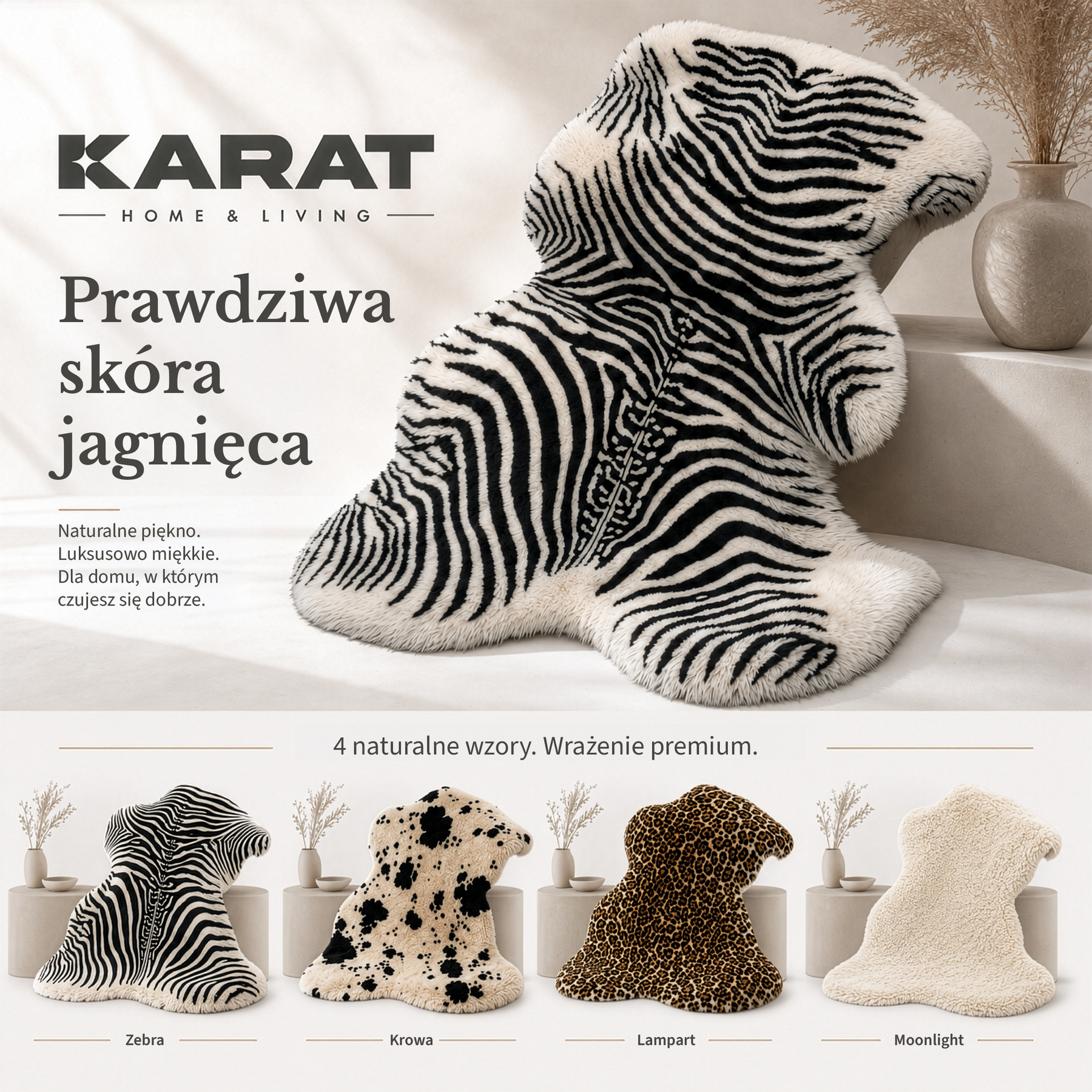Skóra owcza Design | Audrey | Naturalna skóra jagnięca ze 100% wełny owczej | Miękka i naturalna
