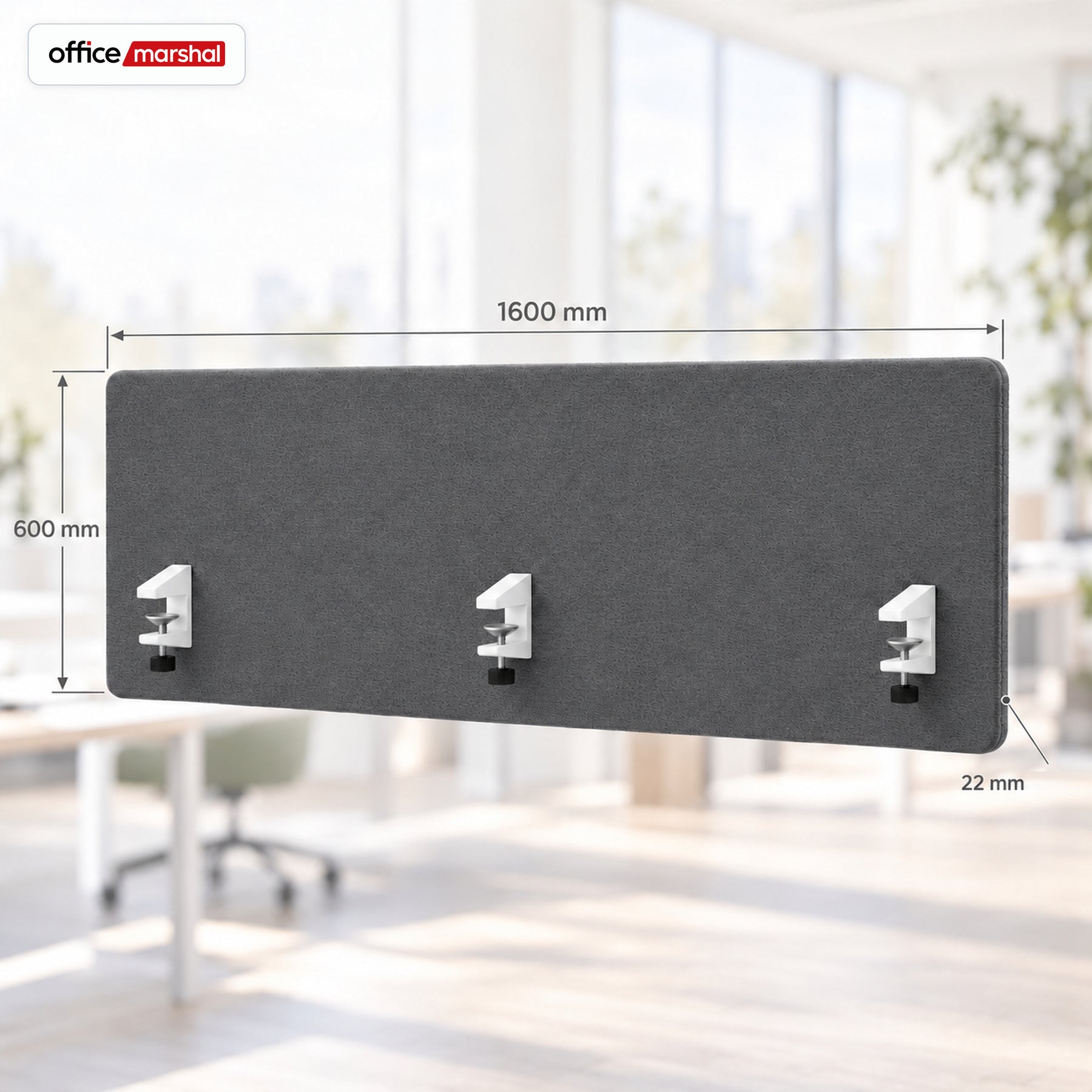 Akustyczna przegroda na biurko | Silent Desk | Panel biurkowy z obiciem poliestrowym i uchwytami zaciskowymi | 160 × 60 cm | 3 kolory