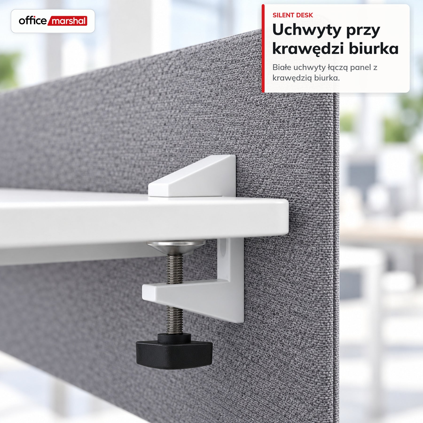 Akustyczna przegroda na biurko | Silent Desk | Panel biurkowy z obiciem poliestrowym i uchwytami zaciskowymi | 160 × 60 cm | 3 kolory