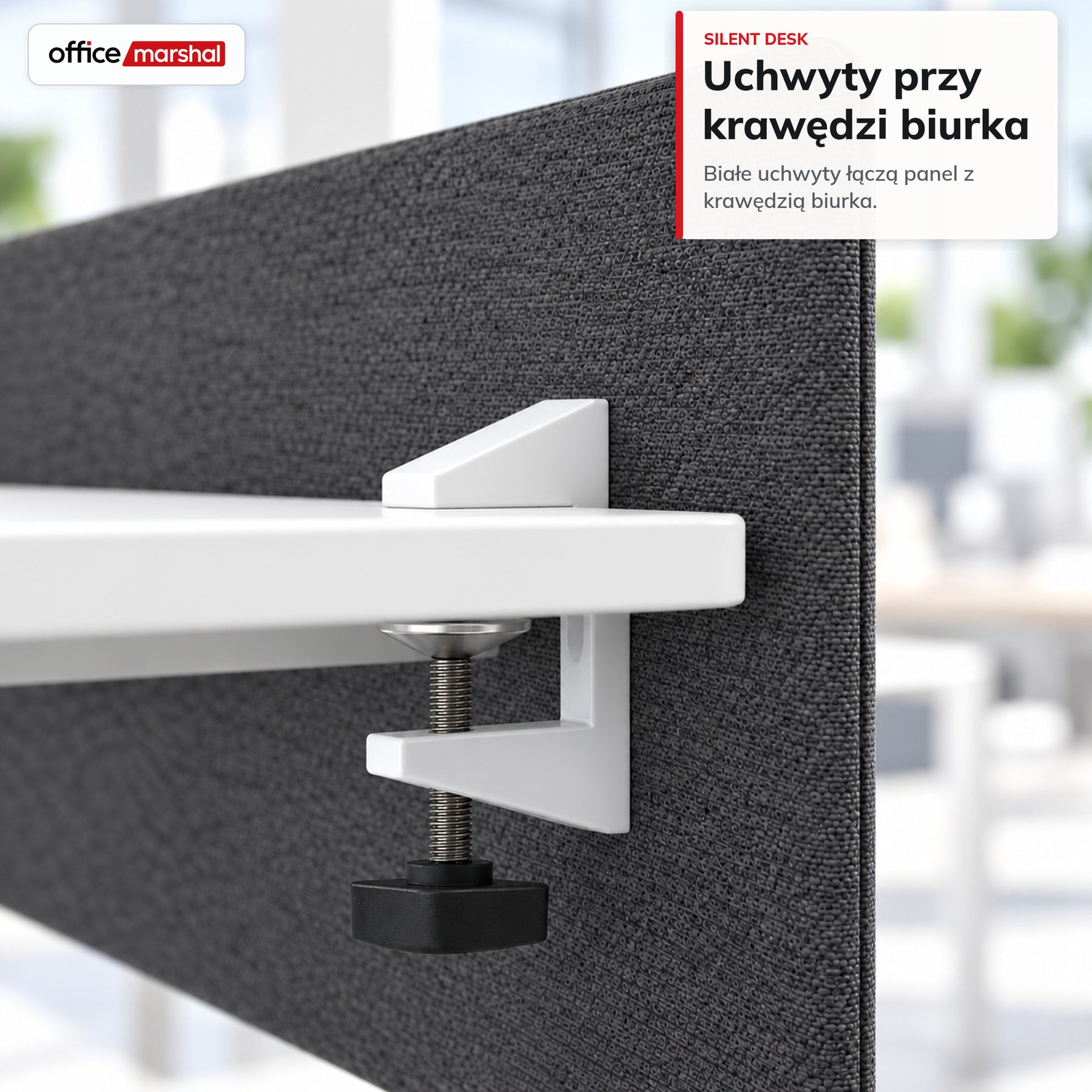 Akustyczna przegroda na biurko | Silent Desk | Panel biurkowy z obiciem poliestrowym i uchwytami zaciskowymi | 160 × 60 cm | 3 kolory
