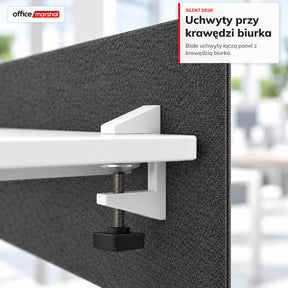 Akustyczna przegroda na biurko | Silent Desk | Panel biurkowy z obiciem poliestrowym i uchwytami zaciskowymi | 160 × 60 cm | 3 kolory