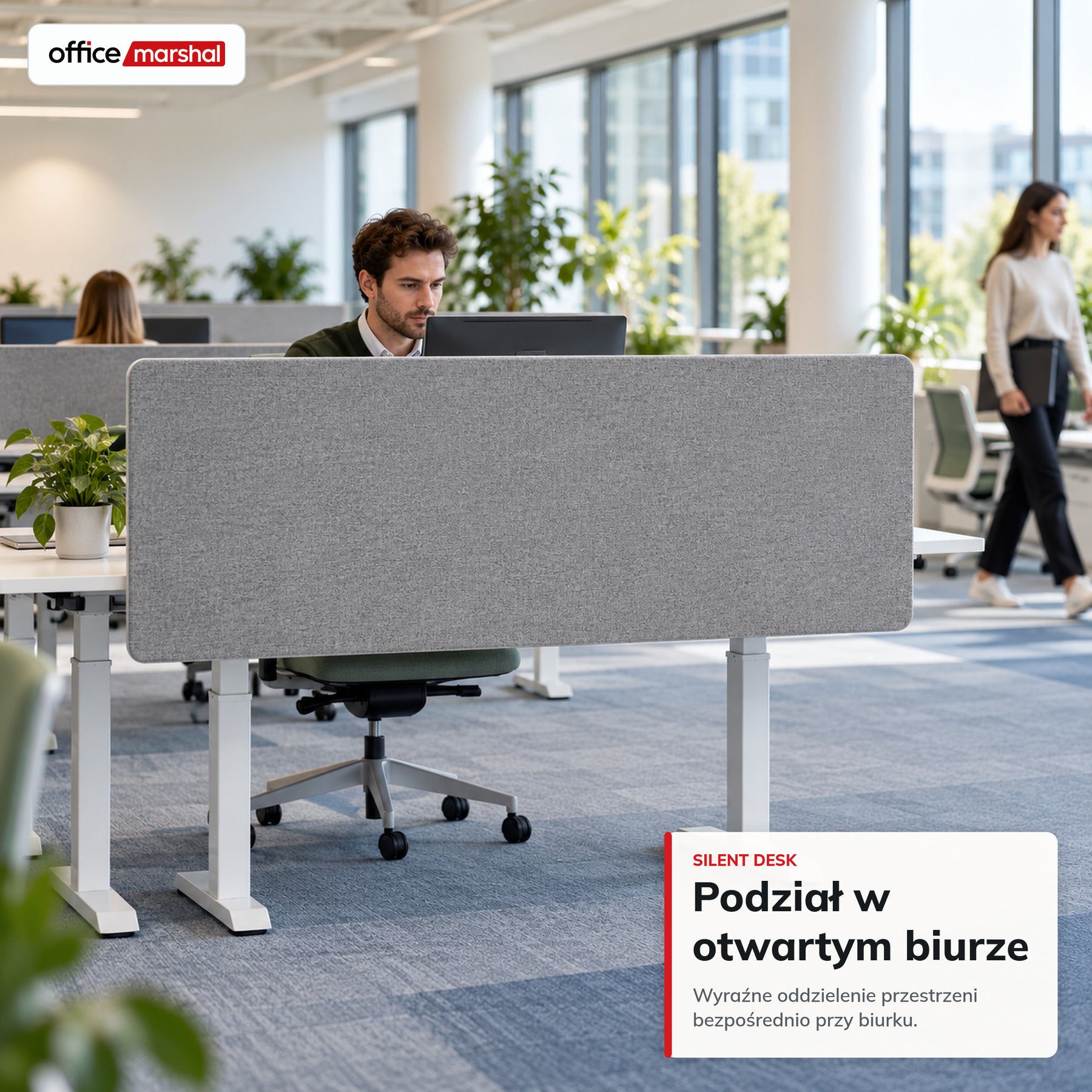 Akustyczna przegroda na biurko | Silent Desk | Panel biurkowy z obiciem poliestrowym i uchwytami zaciskowymi | 160 × 60 cm | 3 kolory