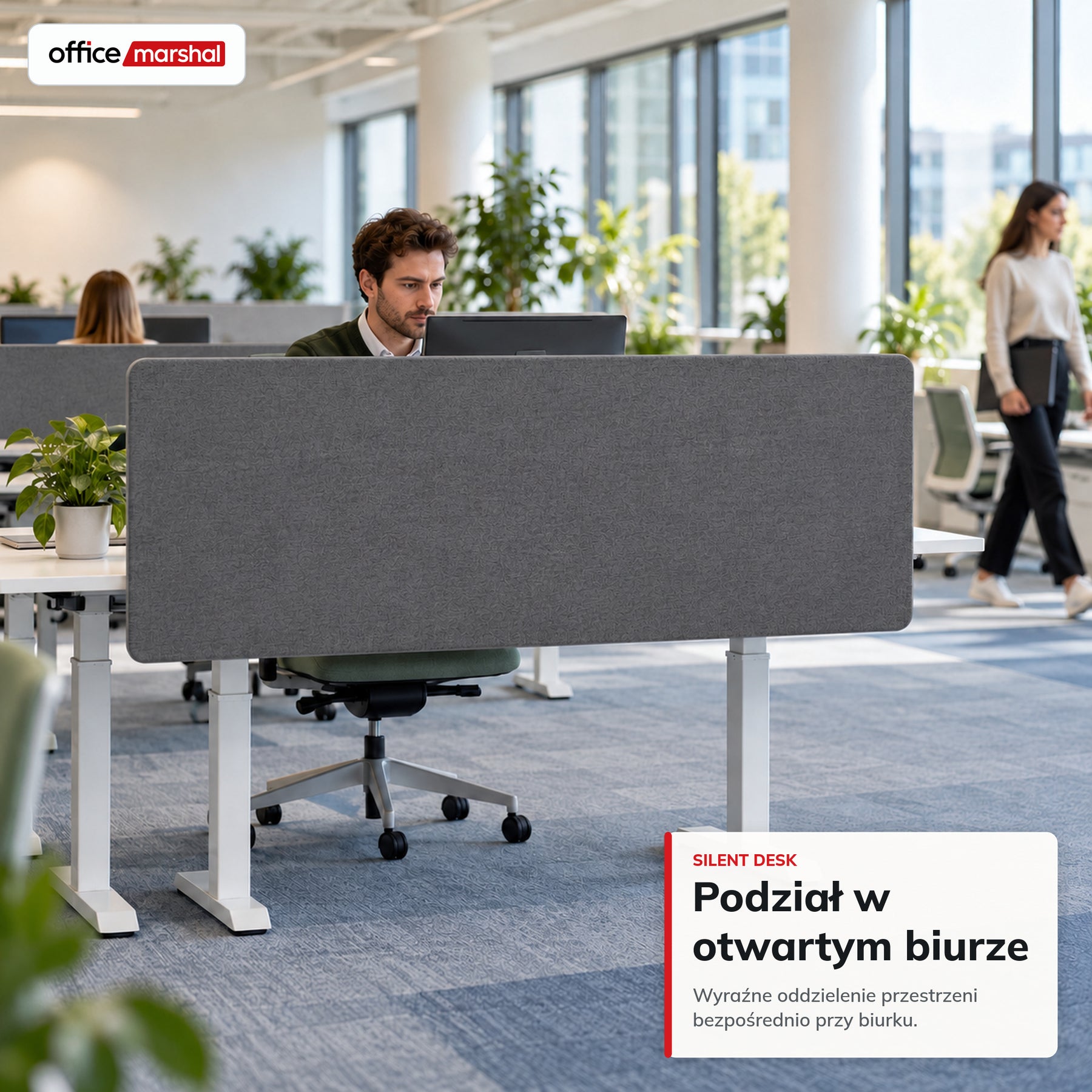 Akustyczna przegroda na biurko | Silent Desk | Panel biurkowy z obiciem poliestrowym i uchwytami zaciskowymi | 160 × 60 cm | 3 kolory