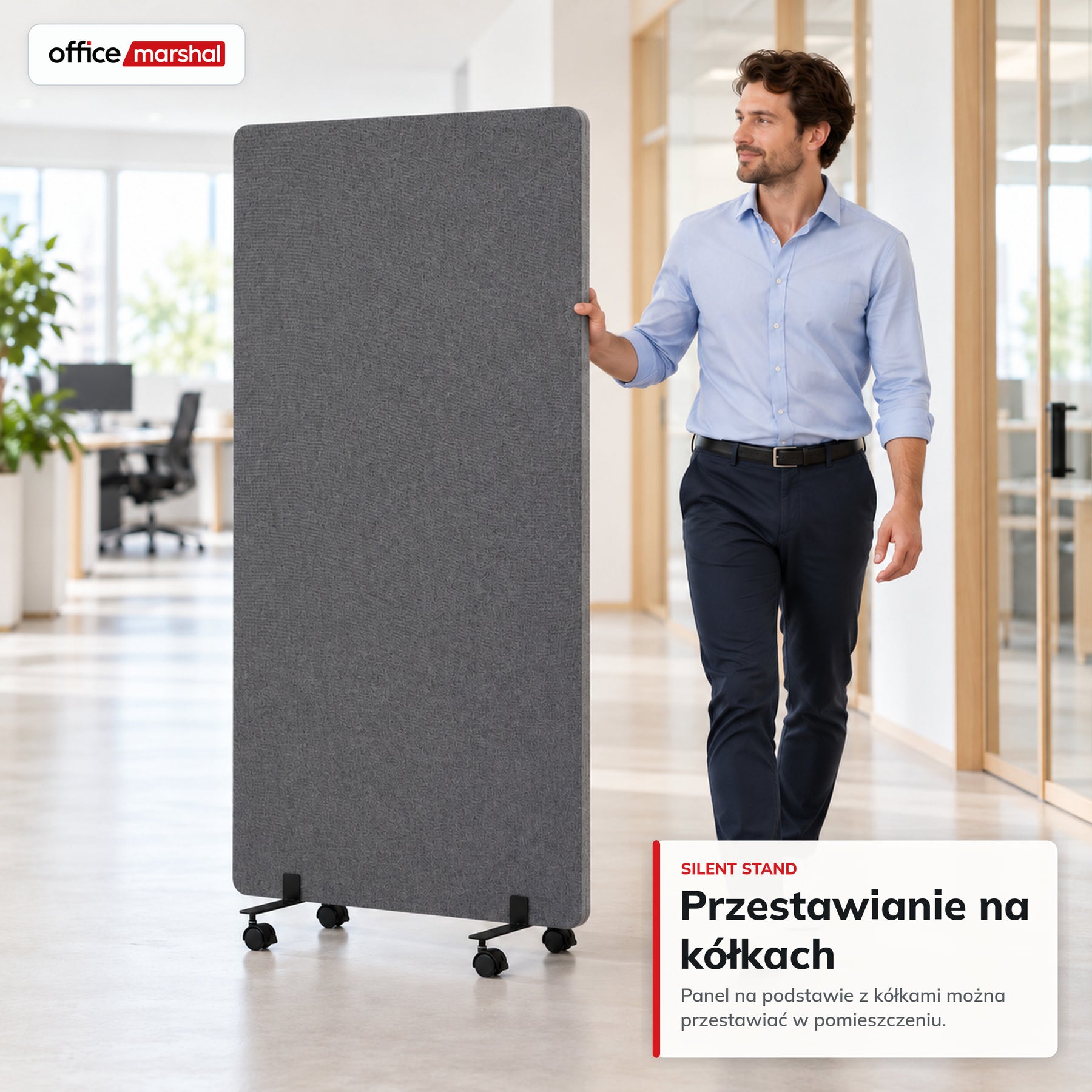 Mobilna ścianka akustyczna na kółkach | Silent Stand | Przegroda z poliestru do biura | 3 rozmiary