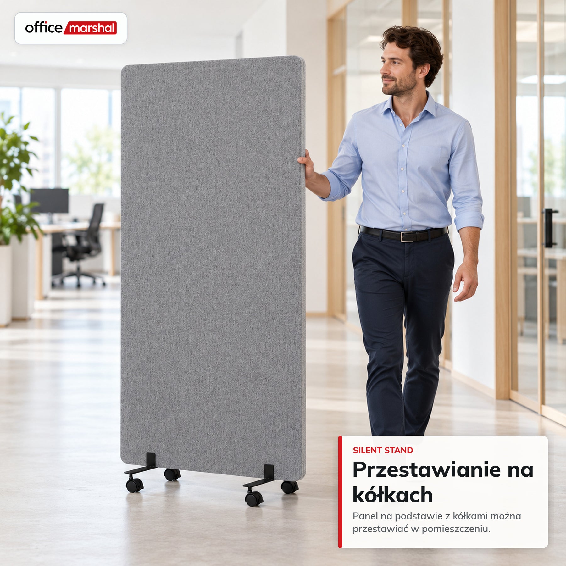 Mobilna ścianka akustyczna na kółkach | Silent Stand | Przegroda z poliestru do biura | 3 rozmiary