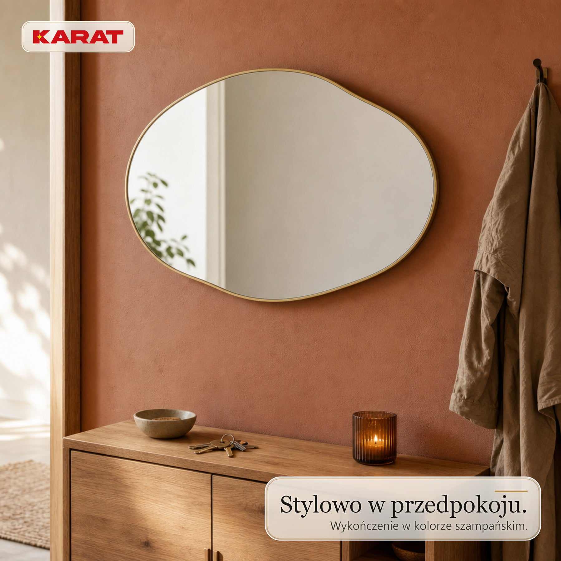 Lustro ścienne | Lena | Organiczne lustro z aluminiową ramą w kolorze szampańskim | 60 × 90 cm