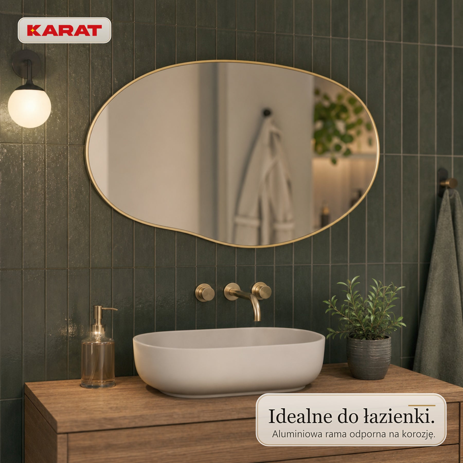 Lustro ścienne | Lena | Organiczne lustro z aluminiową ramą w kolorze szampańskim | 60 × 90 cm