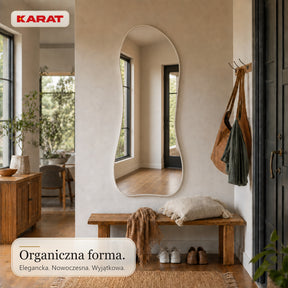 Lustro stojące | Mila | Organiczne lustro ścienne z kremowobiałą aluminiową ramą | 65 × 150 cm