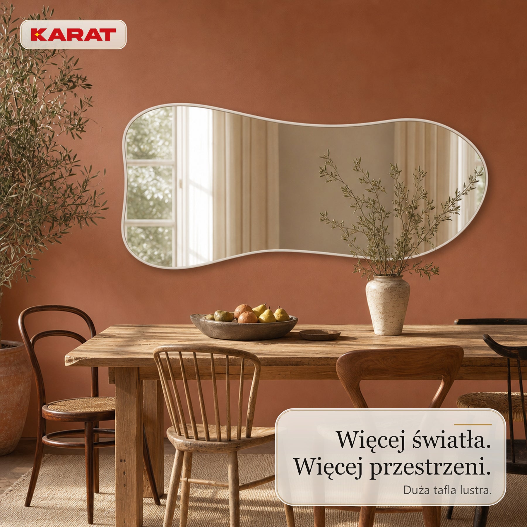 Lustro stojące | Mila | Organiczne lustro ścienne z kremowobiałą aluminiową ramą | 65 × 150 cm