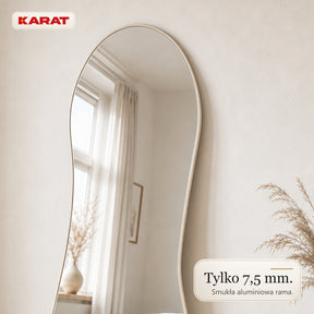 Lustro stojące | Mila | Organiczne lustro ścienne z kremowobiałą aluminiową ramą | 65 × 150 cm