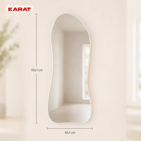 Lustro stojące | Mila | Organiczne lustro ścienne z kremowobiałą aluminiową ramą | 65 × 150 cm