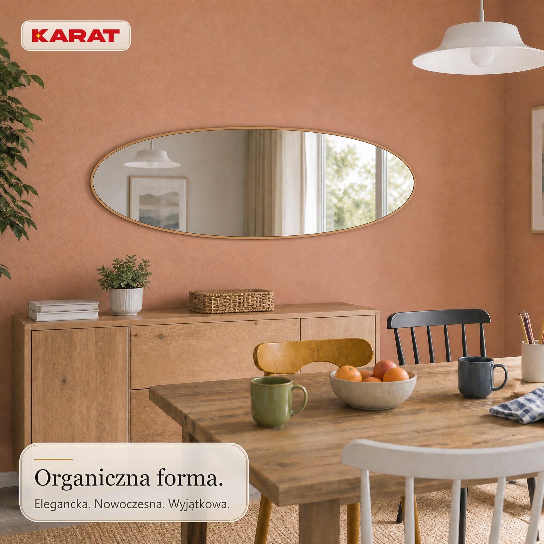 Lustro pełnowymiarowe | Nina | Organiczne lustro ścienne z aluminiową ramą w dekorze drewna | 65 × 150 cm
