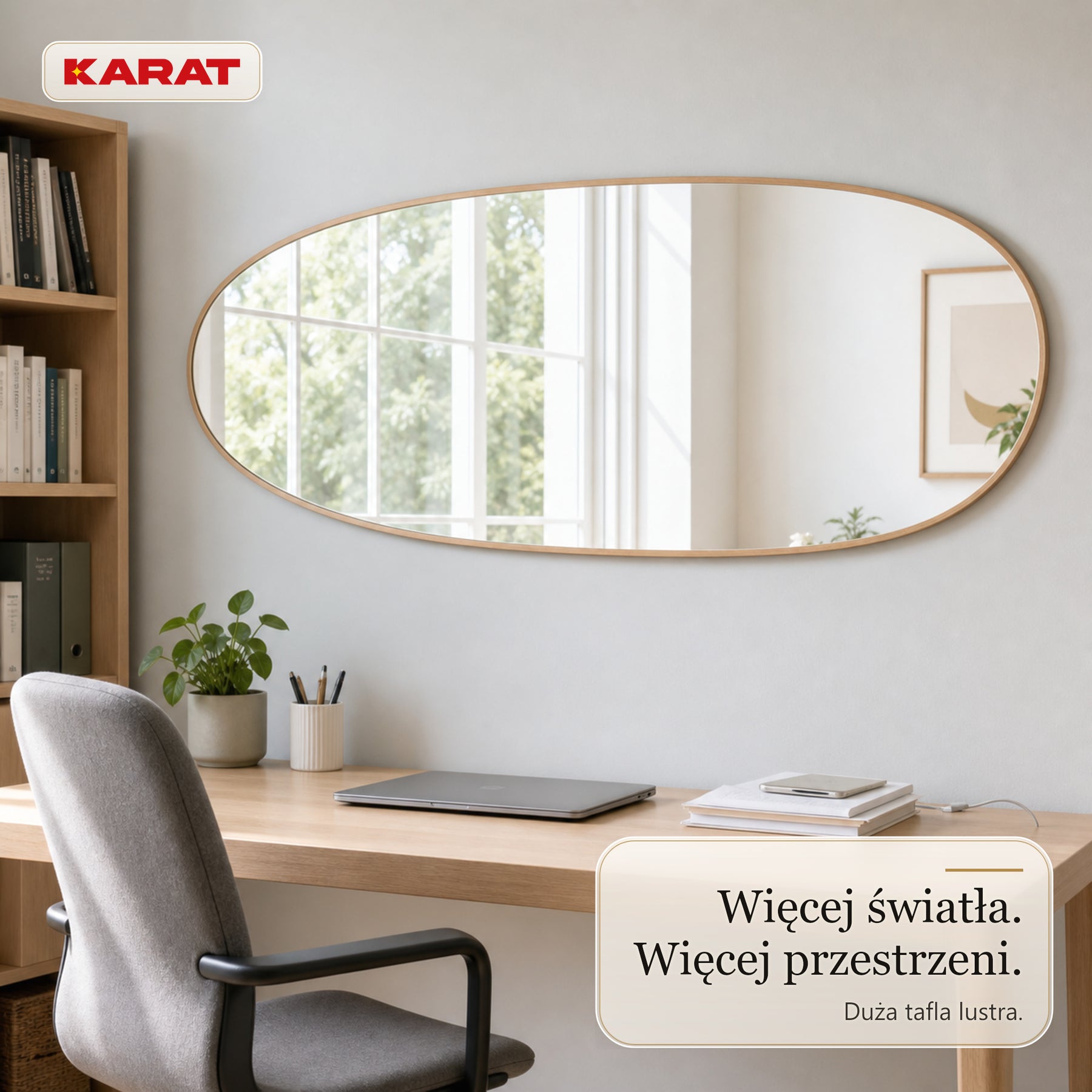 Lustro pełnowymiarowe | Nina | Organiczne lustro ścienne z aluminiową ramą w dekorze drewna | 65 × 150 cm