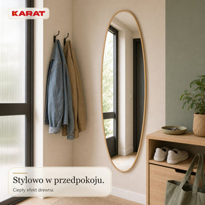 Lustro pełnowymiarowe | Nina | Organiczne lustro ścienne z aluminiową ramą w dekorze drewna | 65 × 150 cm