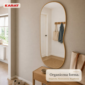 Lustro ścienne | Serena | Organiczne lustro pełnowymiarowe z aluminiową ramą w dekorze drewna | 60 × 120 cm