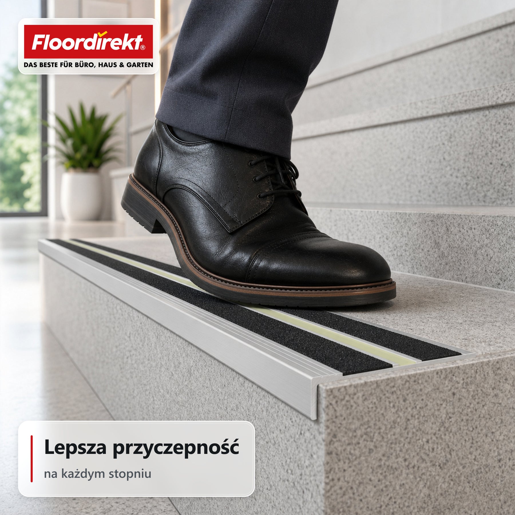Profil krawędzi schodowych | Aura | Aluminiowy profil antypoślizgowy z fotoluminescencyjnym paskiem