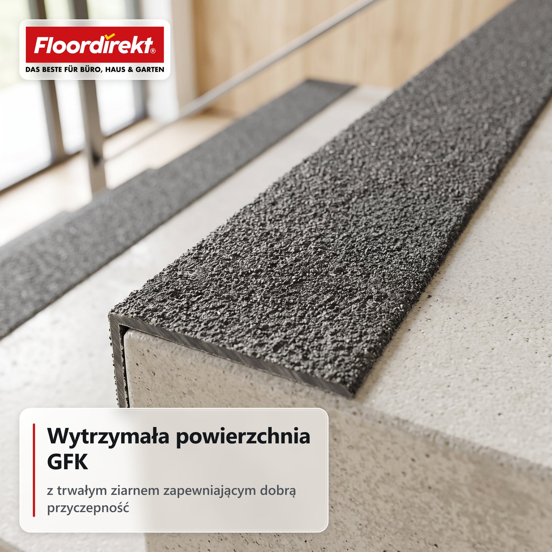 Profil krawędzi schodowej | Core | Antypoślizgowy profil schodowy z GFK z powłoką z tlenku aluminium