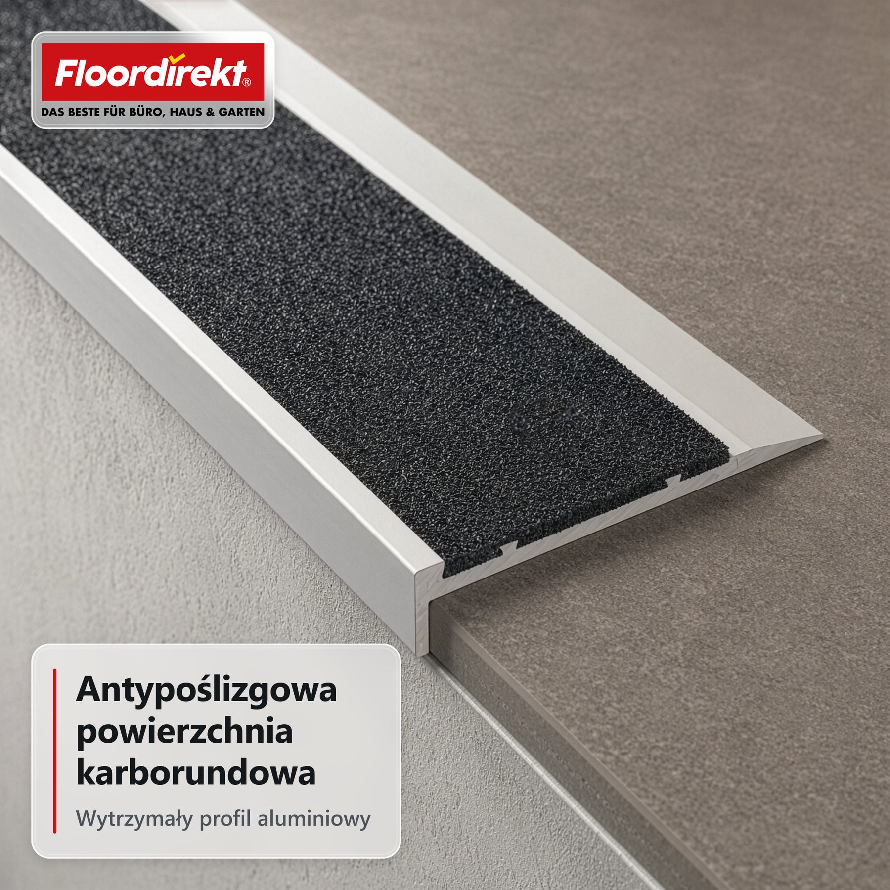 Profil krawędzi schodowej | Tech | Aluminiowy profil antypoślizgowy z wkładką antypoślizgową
