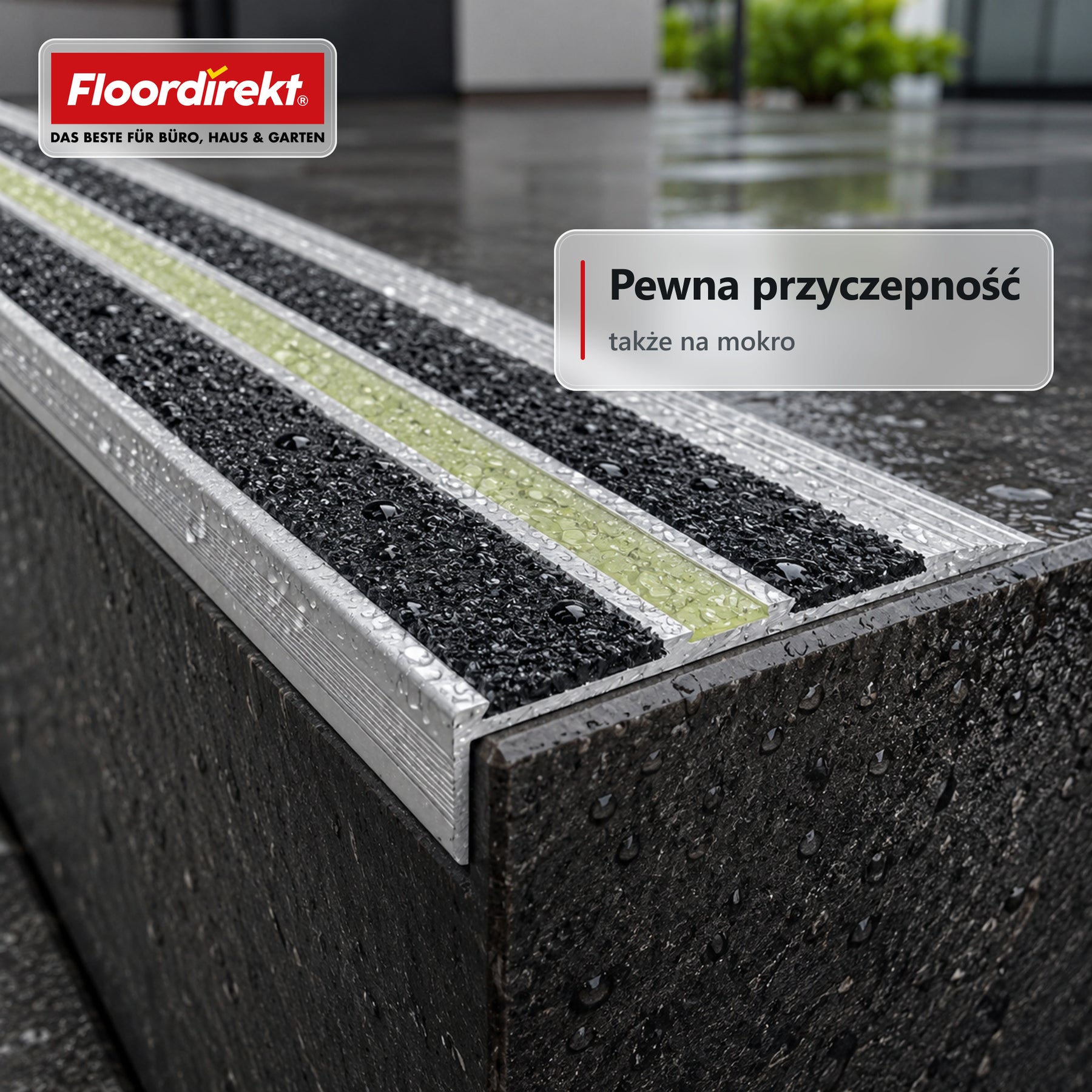 Profil krawędzi schodowych | Aura | Aluminiowy profil antypoślizgowy z fotoluminescencyjnym paskiem