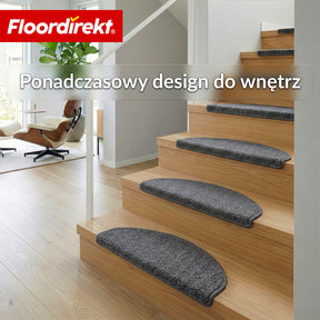Maty schodowe | Madrid | Półokrągła mata shaggy na stopnie, samoprzylepna i dźwiękochłonna