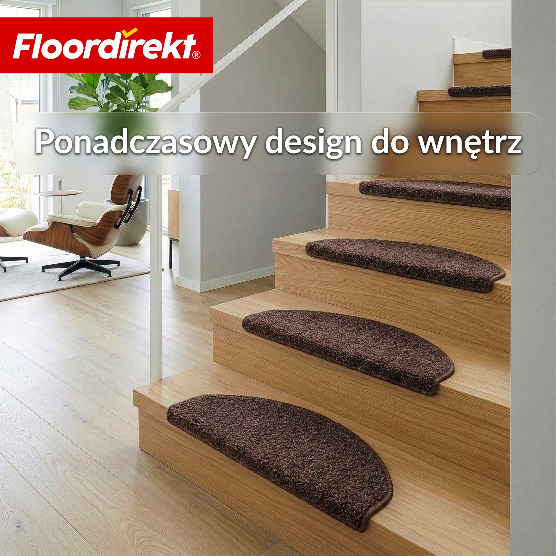 Maty schodowe | Madrid | Półokrągła mata shaggy na stopnie, samoprzylepna i dźwiękochłonna