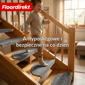 Maty schodowe | Madrid | Półokrągła mata shaggy na stopnie, samoprzylepna i dźwiękochłonna