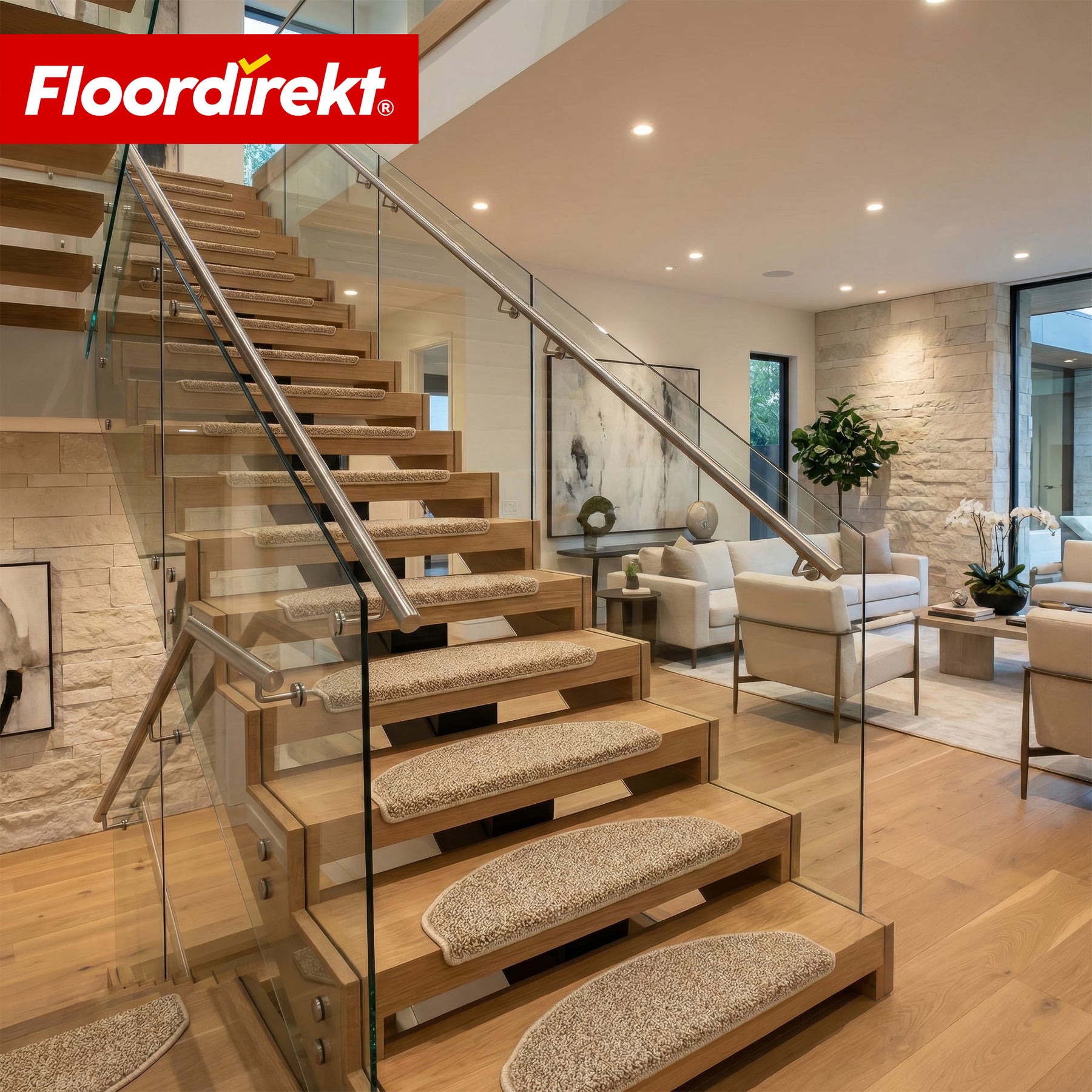 Maty schodowe | Madrid | Półokrągła mata shaggy na stopnie, samoprzylepna i dźwiękochłonna