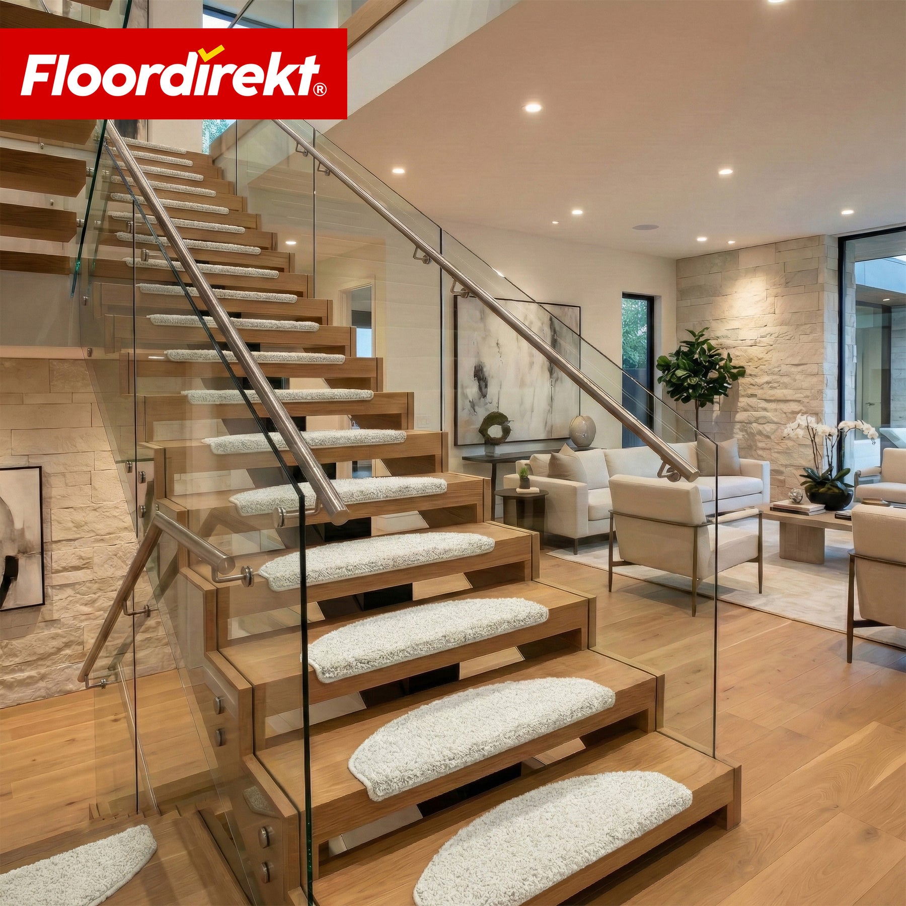 Maty schodowe | Madrid | Półokrągła mata shaggy na stopnie, samoprzylepna i dźwiękochłonna