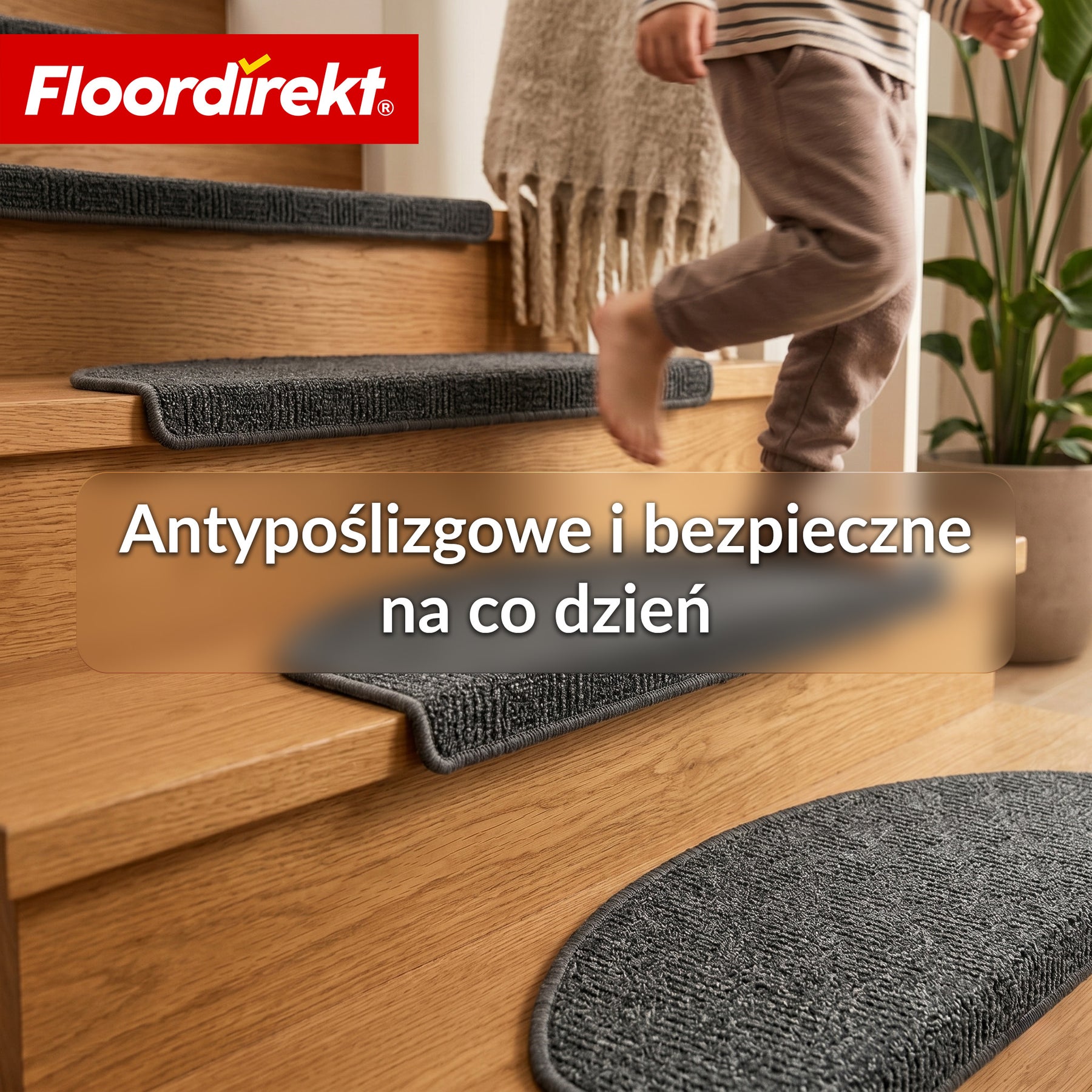 Mata schodowa | Monaco | Antypoślizgowa mata na schody z polipropylenu, wytrzymała, wyciszająca i łatwa w pielęgnacji w półokrągłym kształcie