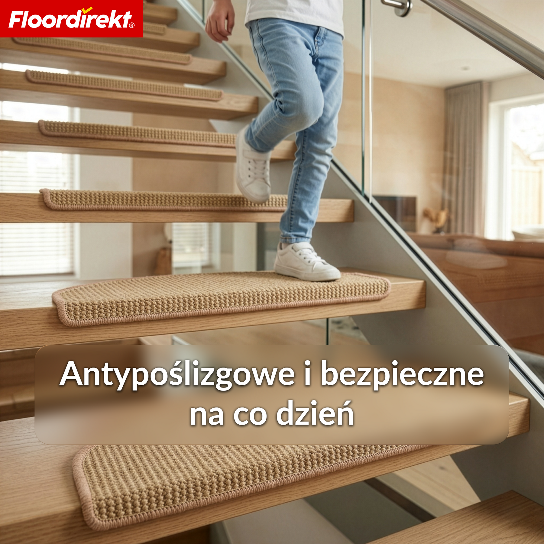Mata schodowa z sizalu | Pearl | Półokrągła antypoślizgowa mata na schody, wygłuszająca i trwała