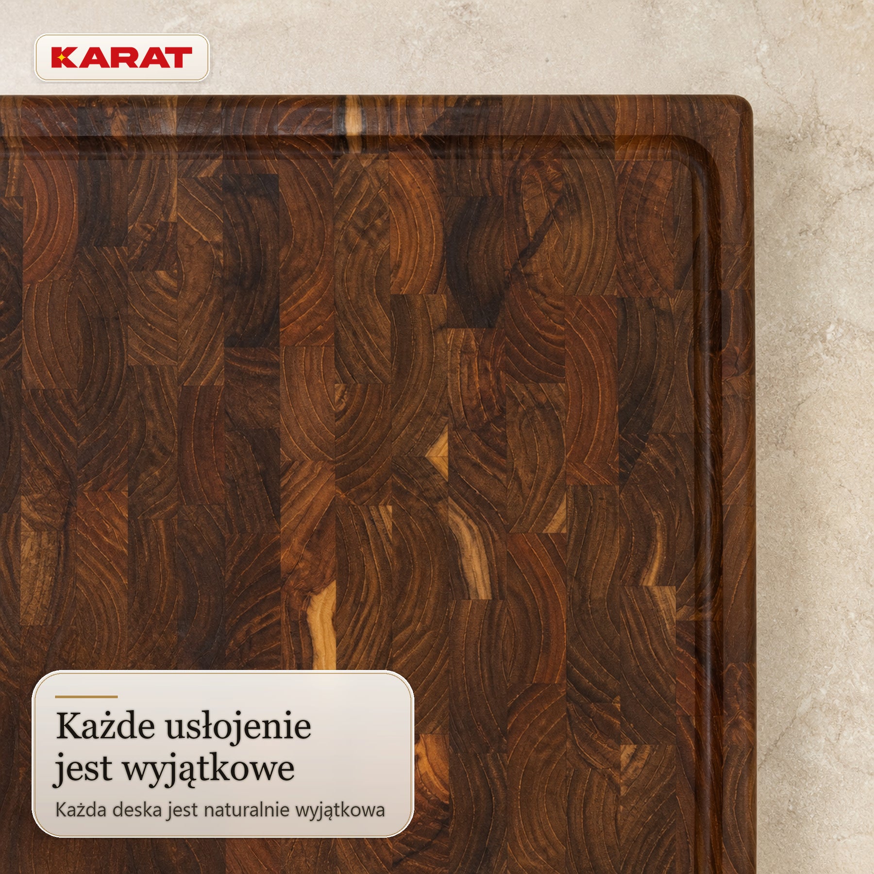 Deska do krojenia | Teak Royal Endgrain | Lite drewno tekowe z rowkiem na soki & uchwytami | 3 rozmiary