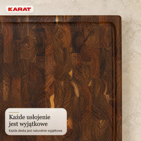 Deska do krojenia | Teak Royal Endgrain | Lite drewno tekowe z rowkiem na soki & uchwytami | 3 rozmiary