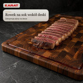 Deska do krojenia | Teak Royal Endgrain | Lite drewno tekowe z rowkiem na soki & uchwytami | 3 rozmiary