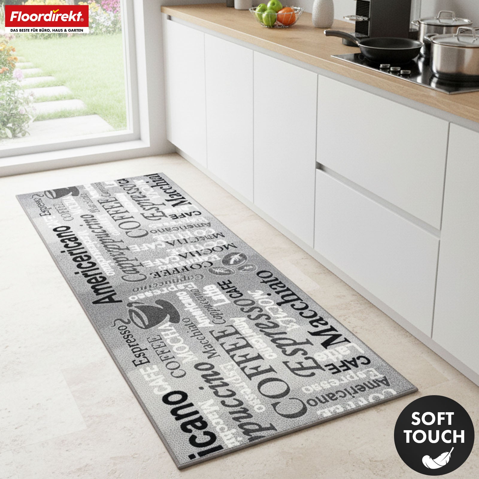 Chodnik dywanowy | Coffee | Nowoczesny dywan do kuchni z motywem kawy | Antypoślizgowy, trwały i łatwy w czyszczeniu