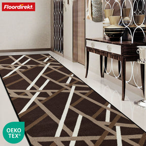 Chodnik dywanowy Printed | w kolorze antracytowym i brązowym | Nowoczesny dywan w paski z antypoślizgowym spodem żelowym | Trwały i łatwy w czyszczeniu