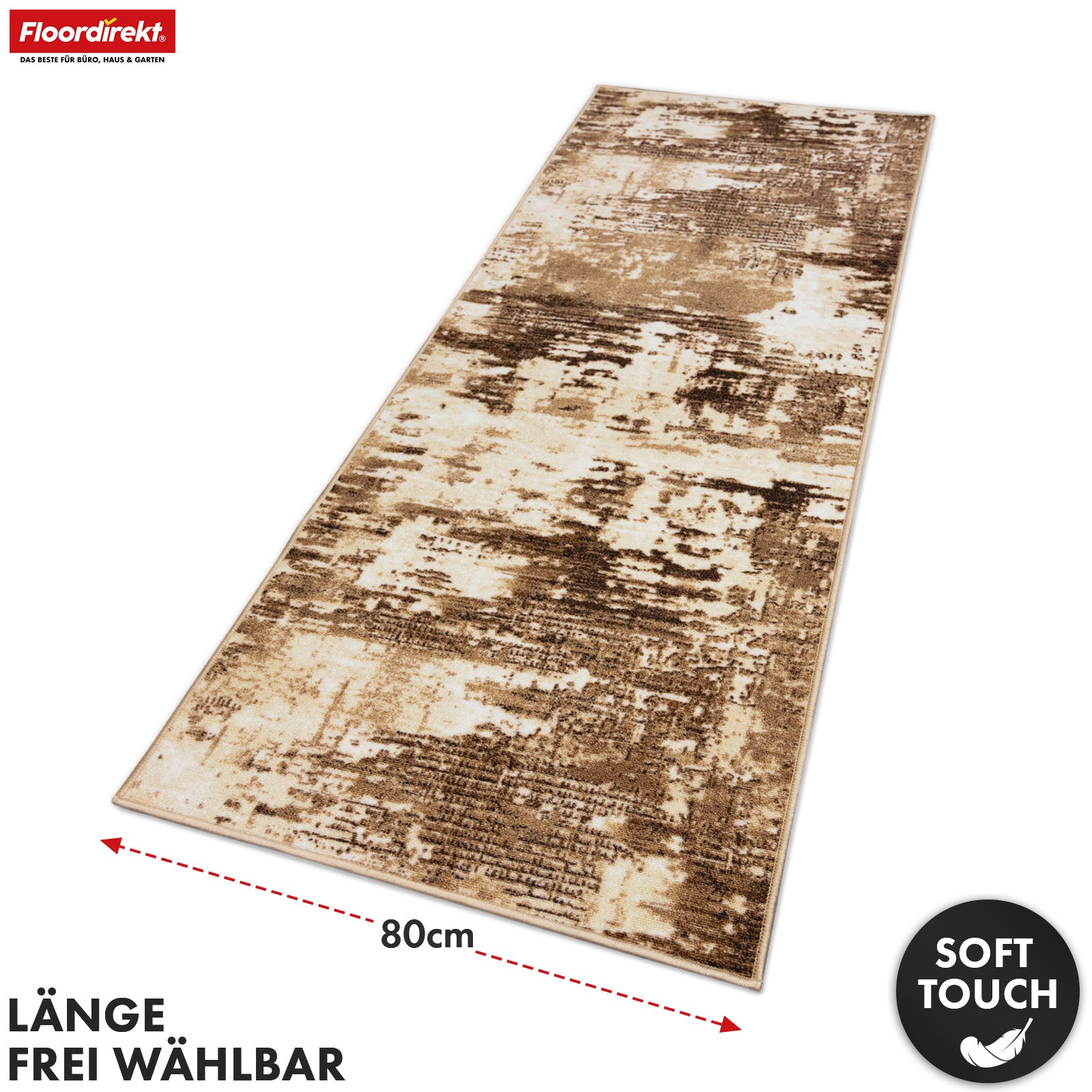 Chodnik dywanowy | Ravena | Nowoczesny dywan w kolorze antracytowym i brązowym | Abstrakcyjny wzór z antypoślizgowym spodem żelowym | Trwały i łatwy w czyszczeniu