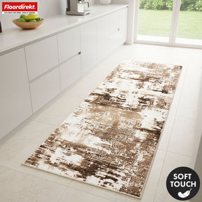 Chodnik dywanowy | Ravena | Nowoczesny dywan w kolorze antracytowym i brązowym | Abstrakcyjny wzór z antypoślizgowym spodem żelowym | Trwały i łatwy w czyszczeniu