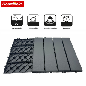 Płytki tarasowe | Elyse | Szare | 30x30 cm płytki klik z polipropylenu | Odporne na warunki pogodowe, łatwe w czyszczeniu i szybkie w montażu