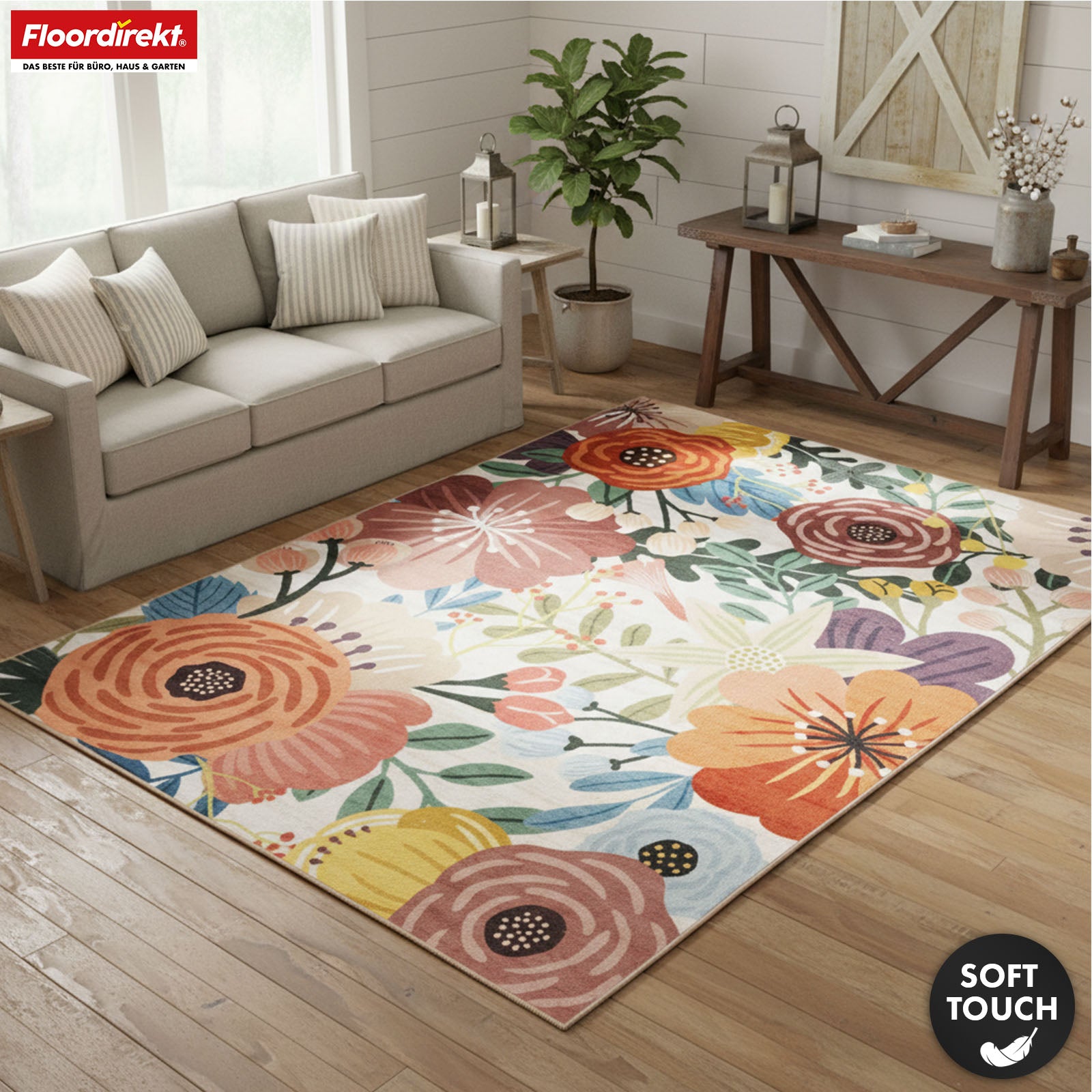 Dywan | Fleur | Nowoczesny dywan z kolorowym kwiatowym wzorem | Antypoślizgowy, trwały i łatwy w czyszczeniu | Dostępny w różnych rozmiarach