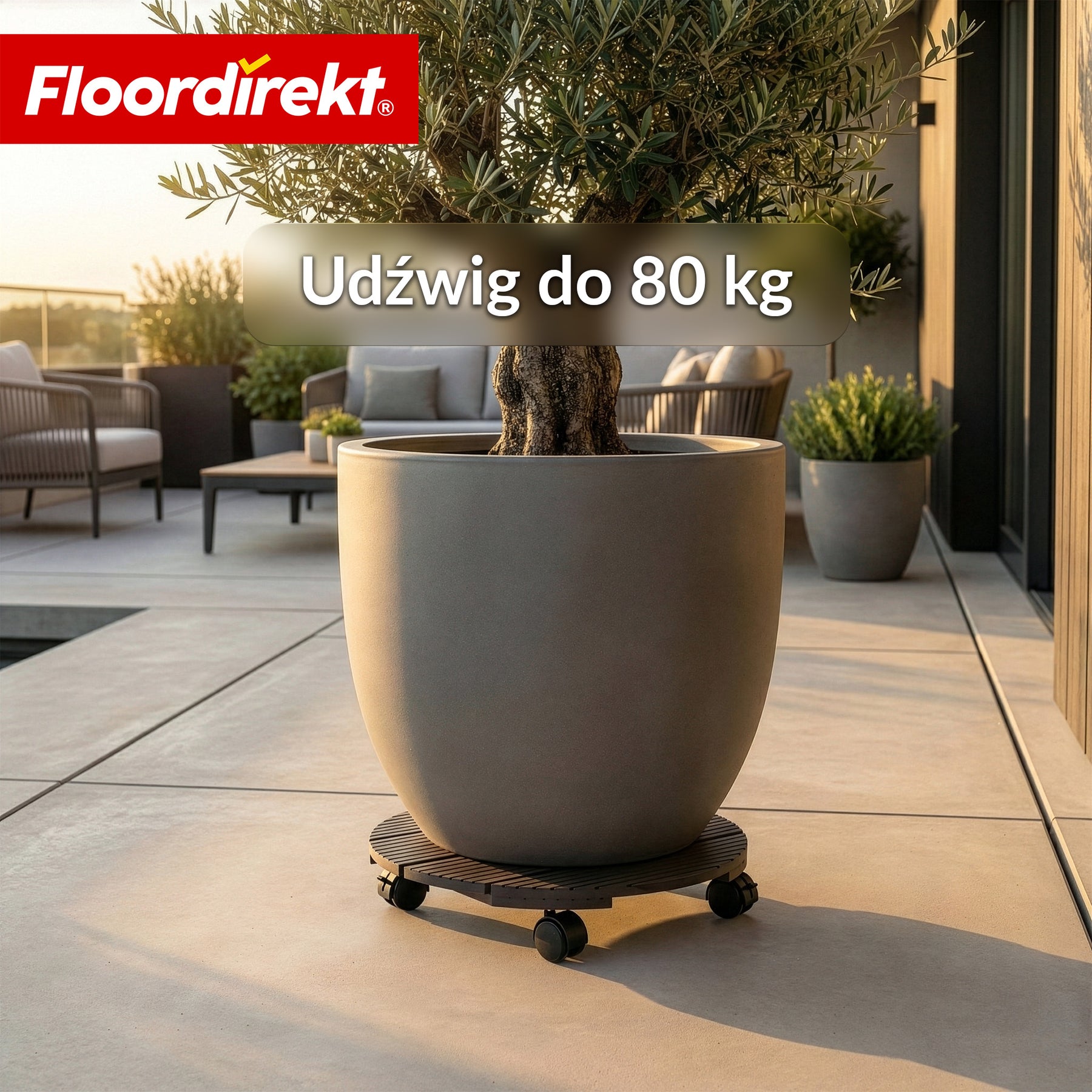 Podstawka na kółkach z WPC | Countess | Ø 30 cm | 4 kółka skrętne 360° z hamulcem | udźwig do 80 kg